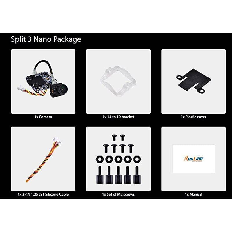 Split 3 Nano FPV Camera FOV 165 Degree DC 520V M12 Lens 1080P HD Recording WDR NTSC PAL Switchable for FPV Racing Drone Black