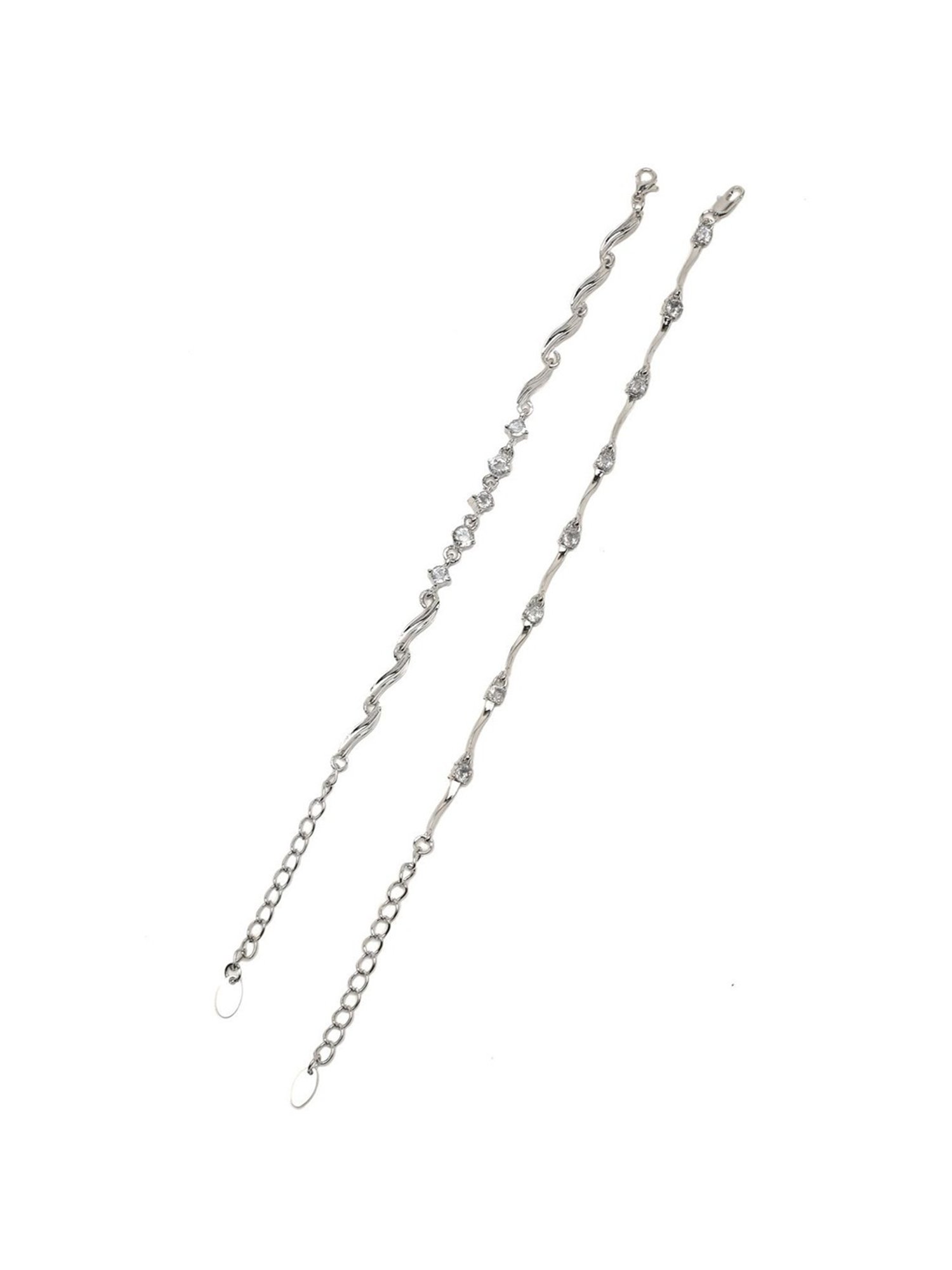 YouBella Women Silver-Toned Silver-Plated Ring Flexible fit Bracelet - Set of 2