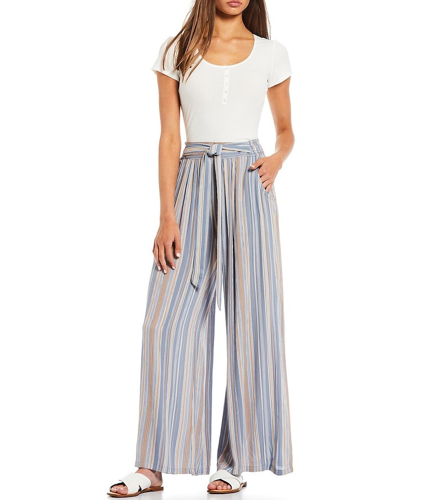 Angie Mulit-Stripe Tie Front Wide Leg Palazzo Pants