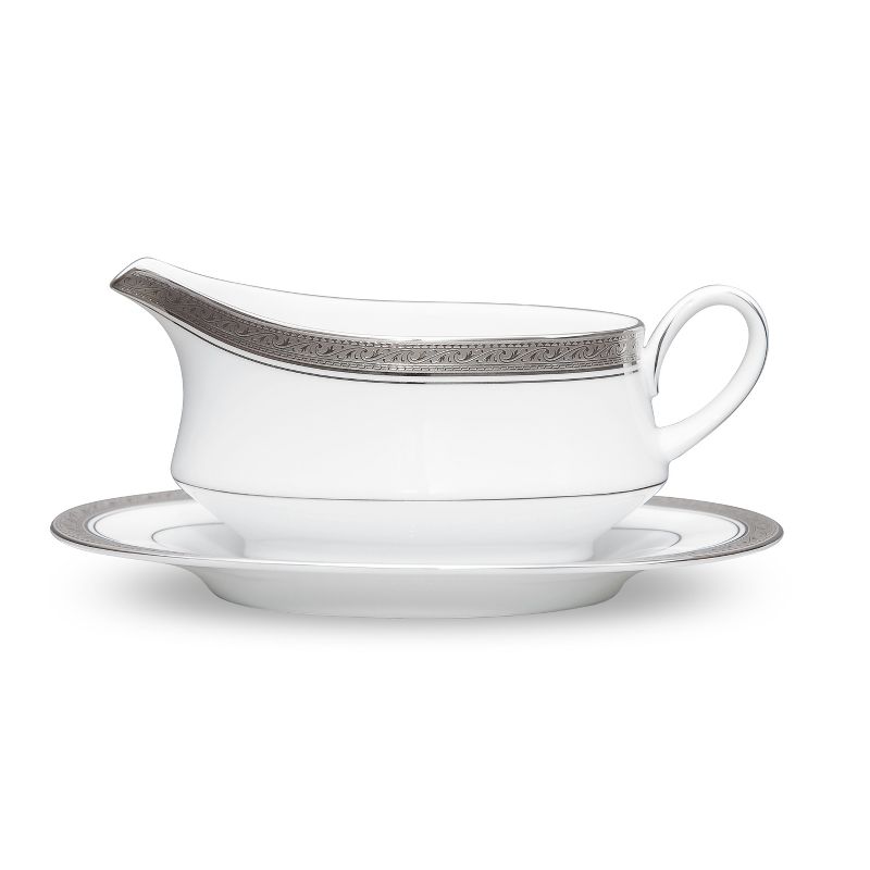 Noritake Crestwood Platinum Gravy Boat with Tray