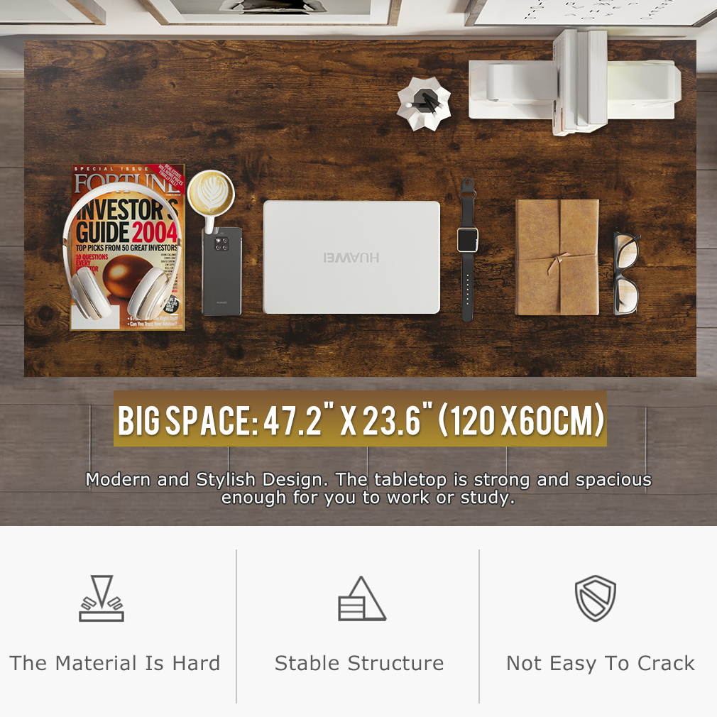 Computer Desk Home Office Desk Gaming Desk Large 47.2&rdquo;W x 23.6&rdquo;D Corner Writing Black Student Art Modren Simple Style PC Wood and Metal Desk Workstation for Small Space