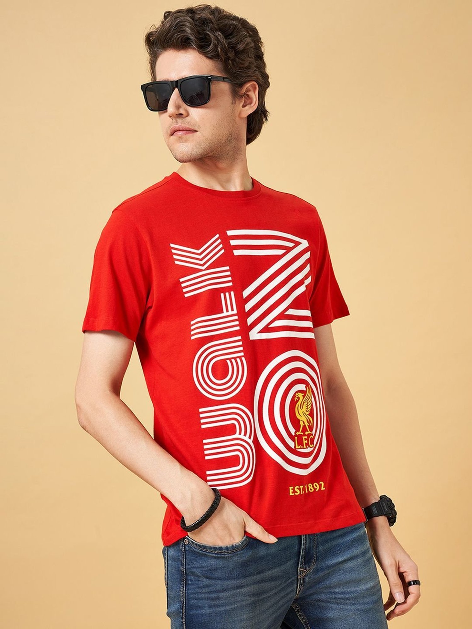SF Jeans by Pantaloons Aurora Red Cotton Slim Fit Printed T-Shirt