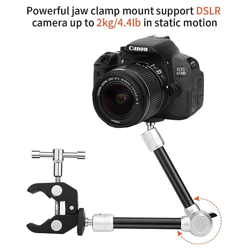 11inch Adjustable Articulating Friction Magic Arm amp Large Super Clamp Compatible with DSLR Camera Rig LED Lights Flash Light LCD Monitor