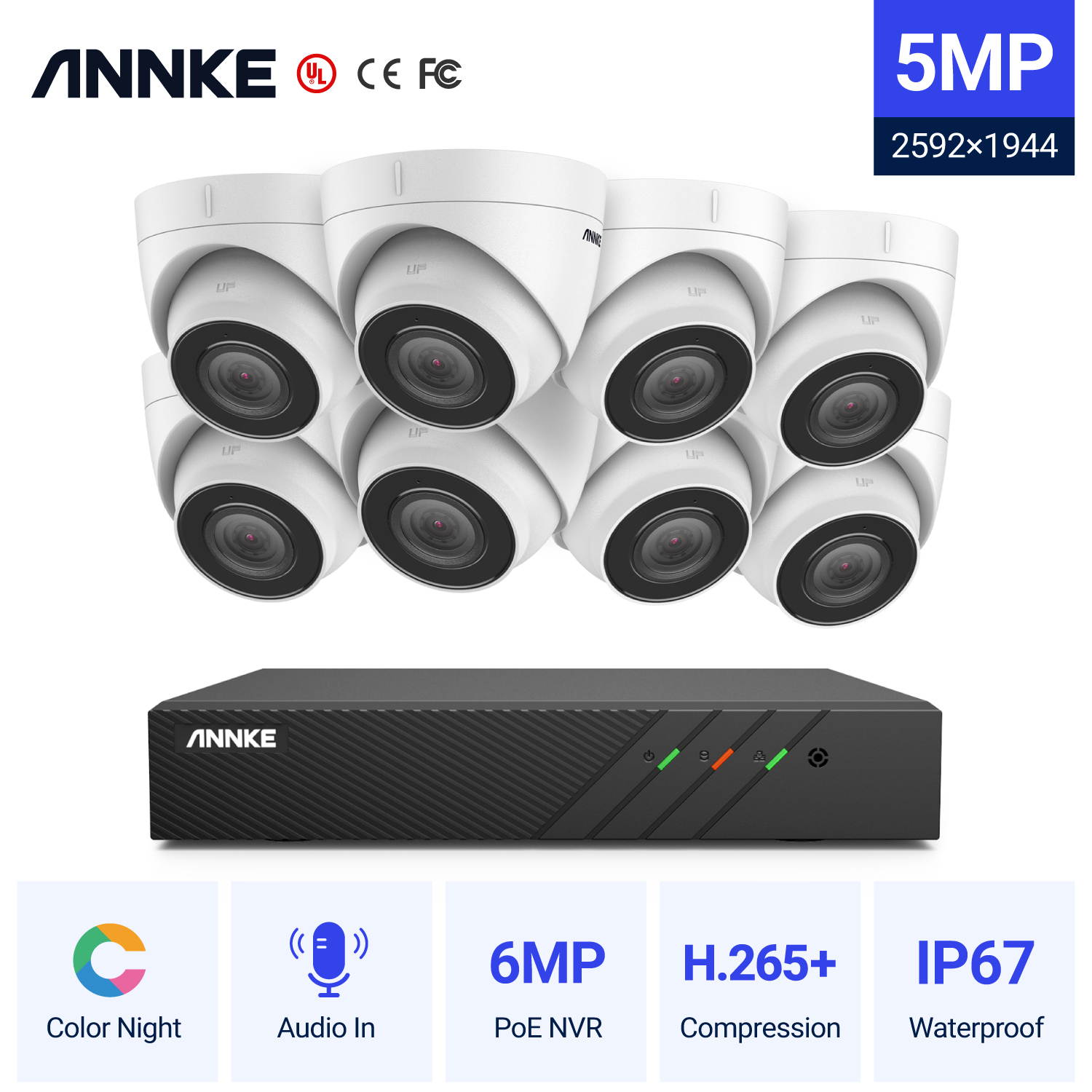 ANNKE 5MP PoE Turret Security Camera System with 6MP NVR-NO HDD