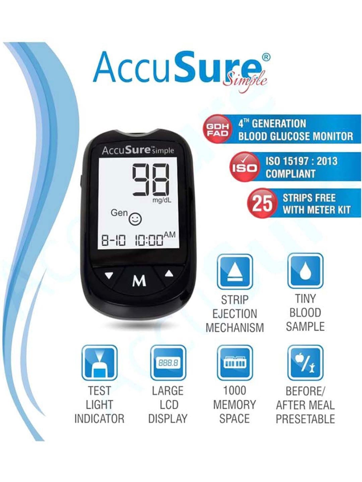 Accusure Simple Glucometer machine With 25 Test Strips (Black)