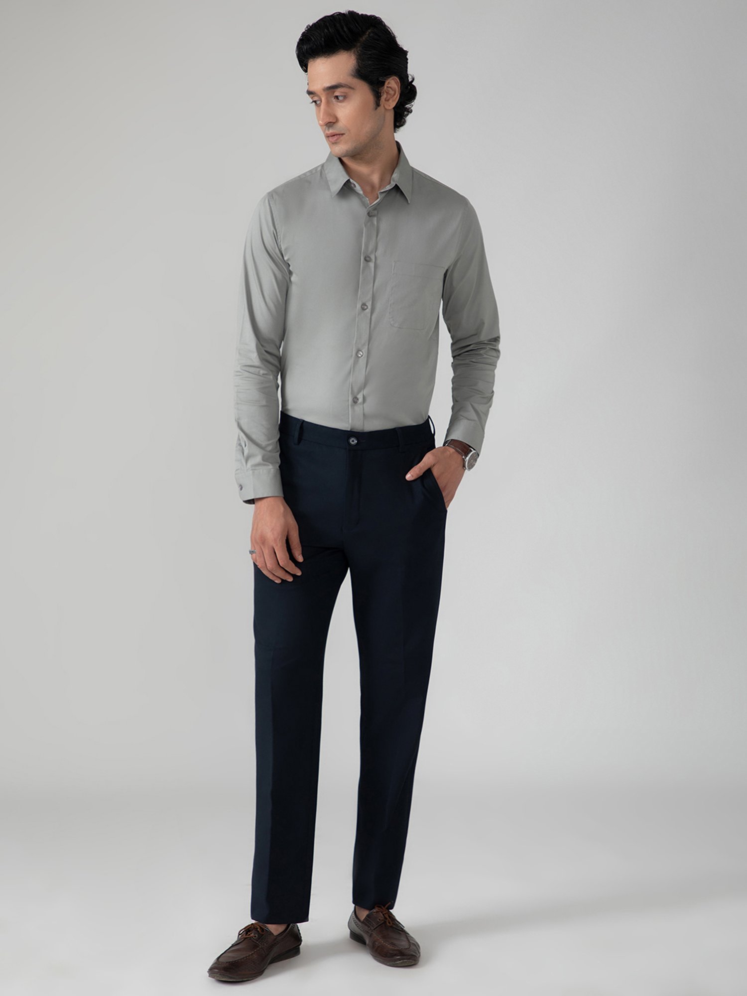 SUBTRACT Navy Slim Fit Flat Front Trousers