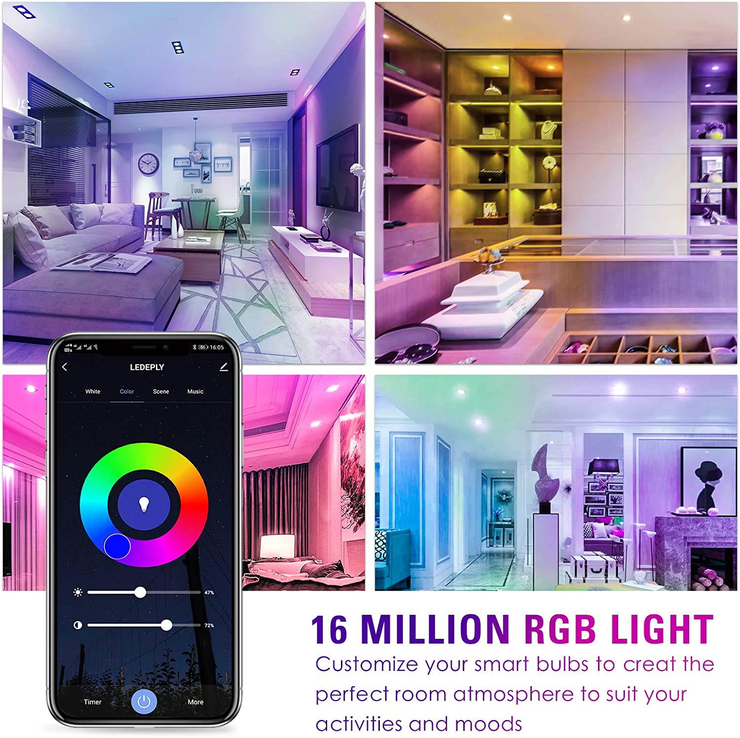 GU10 Smart Spot Light Bulbs, Compatible with Alexa, Google Home & SmartThings, 5W Wi-Fi LED Tunable Color + White Track Light, No Hub Required, 4Pack