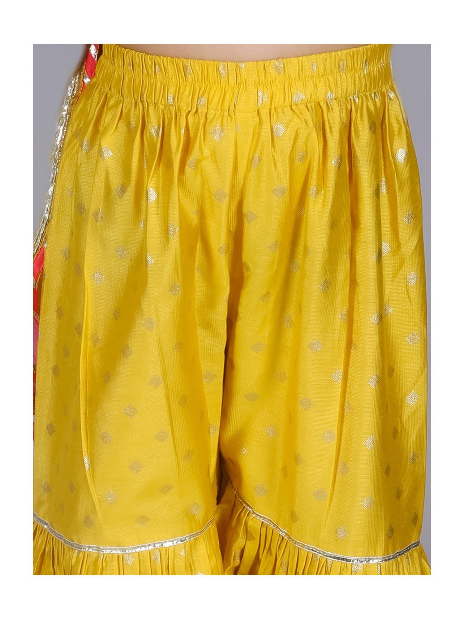 Lil Drama Kids Yellow & Coral Embroidered Kurta, Gharara with Dupatta
