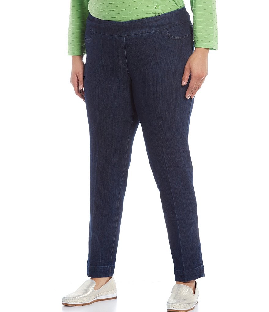 Multiples Plus Size Stretch Denim Pull-On Straight Leg Pants