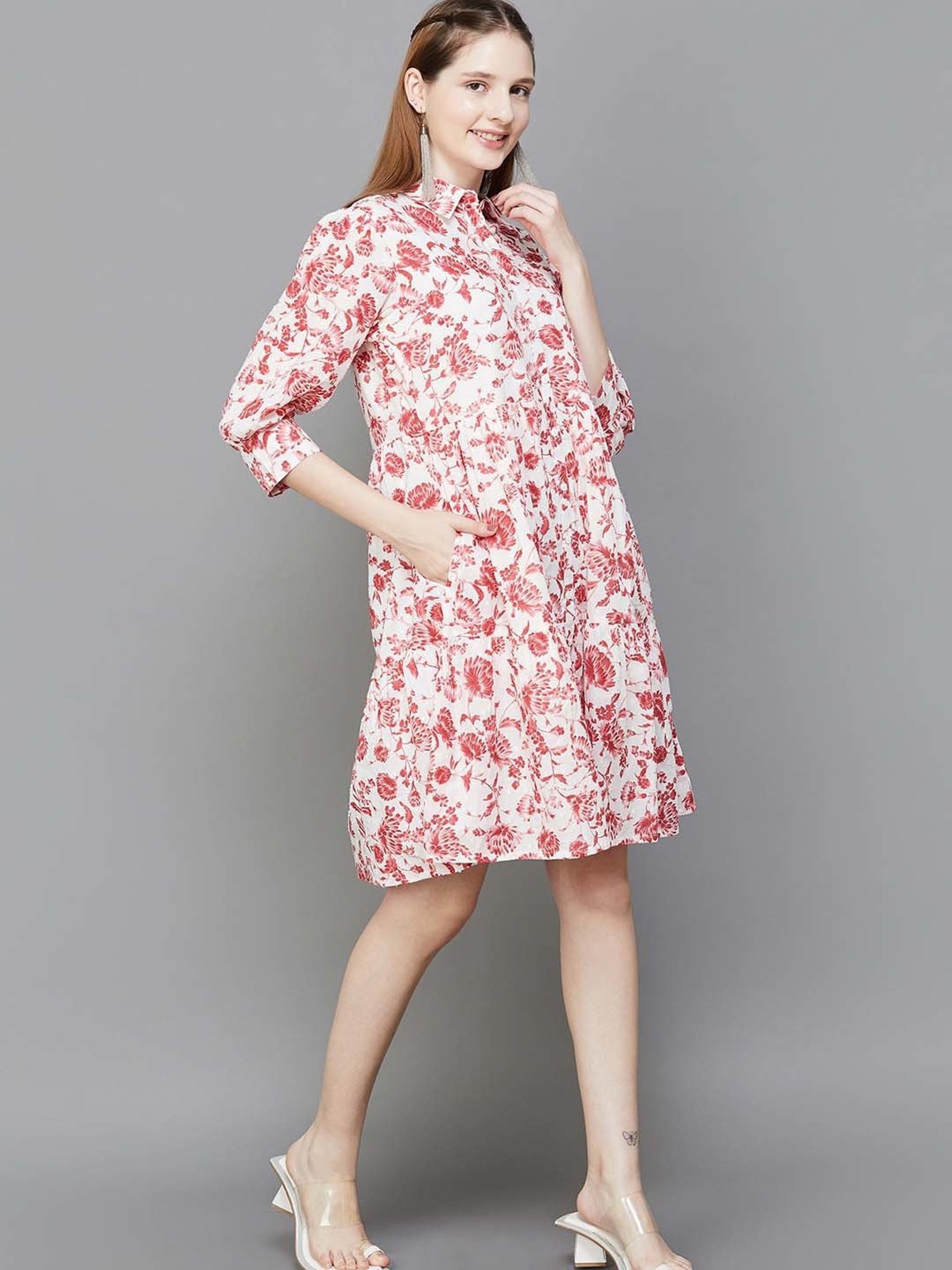 Colour Me by Melange White Floral Print Shirt Dress