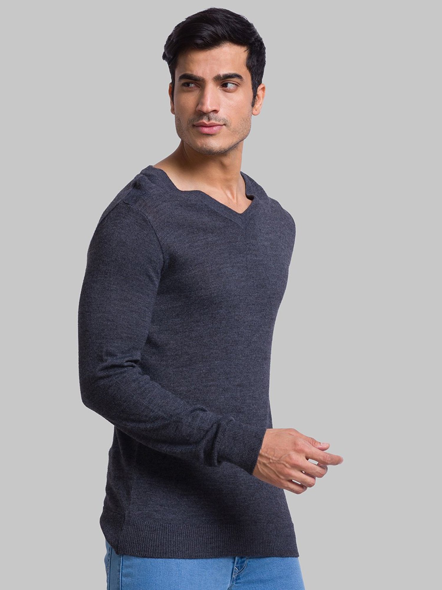 Parx Grey Regular Fit Heathered Sweater