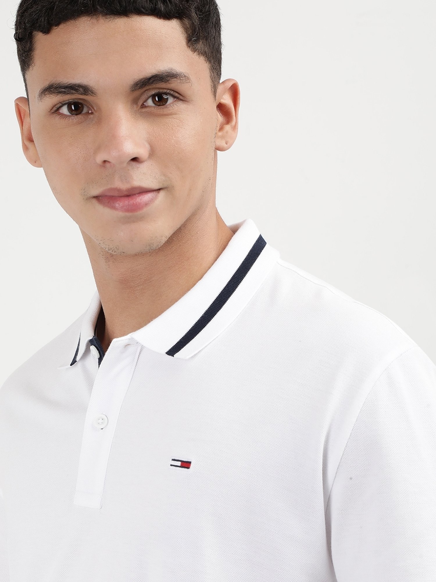 Tommy Hilfiger White Cotton Regular Fit Solid Polo T-Shirt