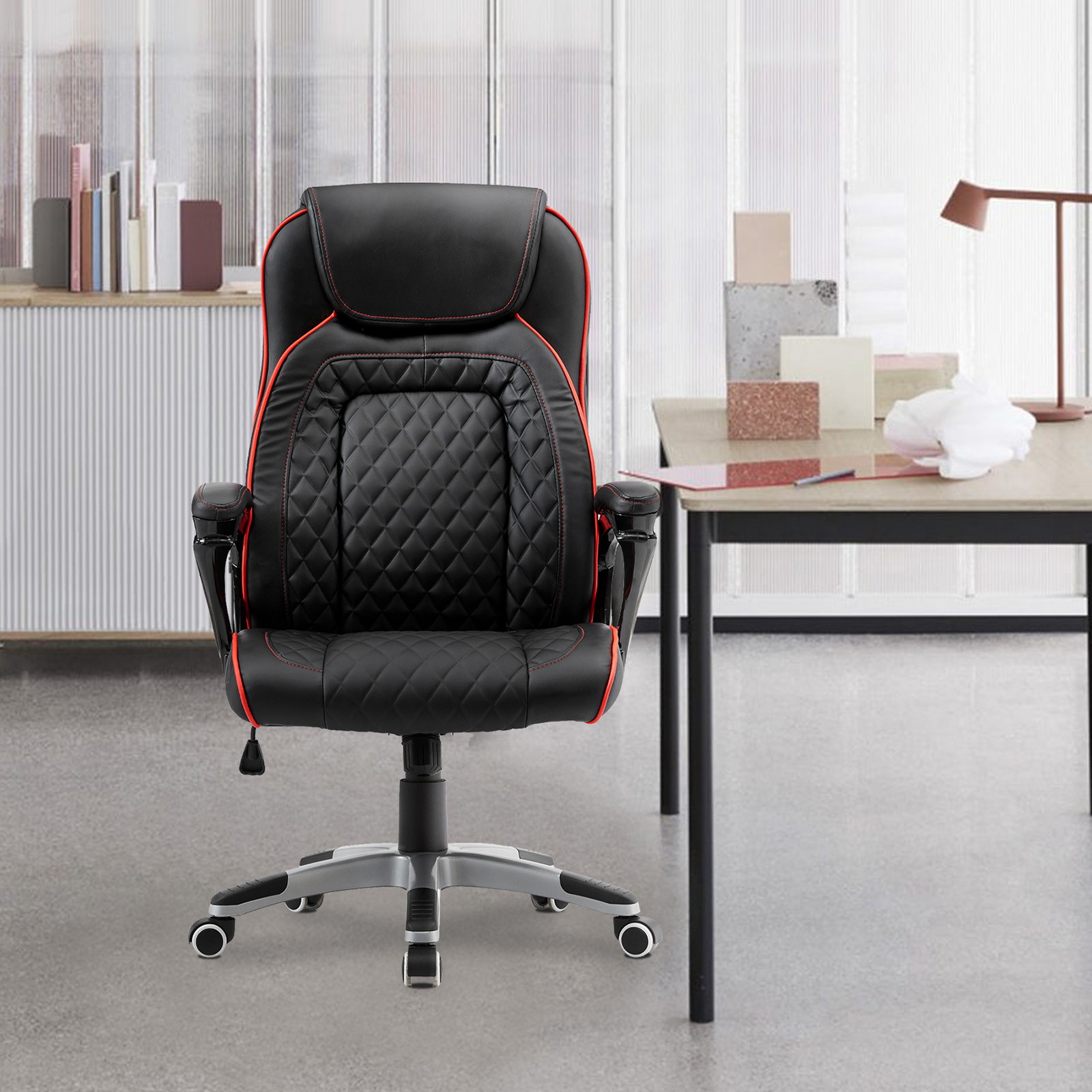 YOUTHUP Office Chair Adjustable Ergonomic Leather Office Chair Swivel Rolling Computer Desk Chair with Lumbar Support,Black