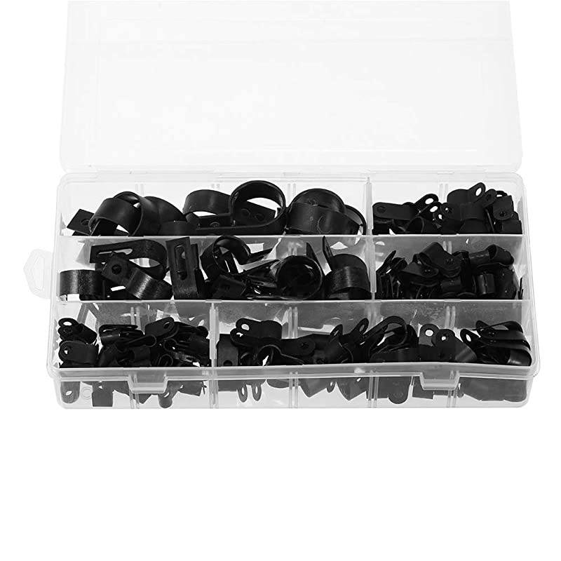 Clamp 200 Pcs Black Nylon Plastic RType Clamps 316quot 14quot 38quot 12quot 34quot 1quot Clips Fasteners Assortment for Conduit