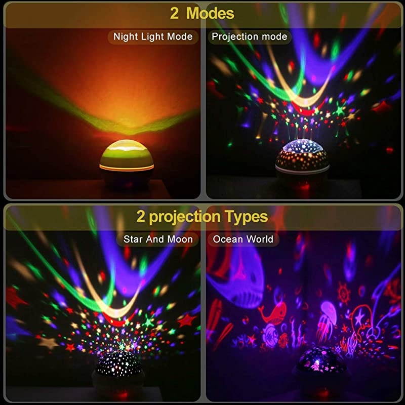 Star Projector Night Lights for Kids Led Multiple Colors 360 Degrees Rotating OceanCosmos Star Sky Night Lamp for Baby Bedroom White