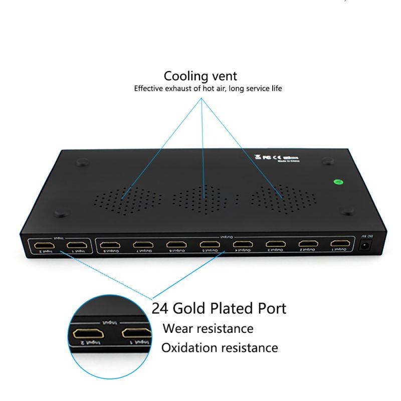 Gigbird 2*8 4K 60HZ HDMI Switch 2In 8 Out 1080P@60Hz 3D Video Formats HDMI Matrix Audio Video Converter,(with Remote Control and Charger)