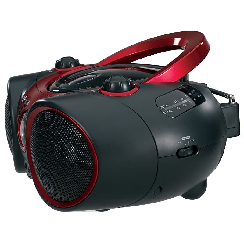CD490 Portable Stereo CD Player with AMFM Radio and Aux LineIn Red and Black