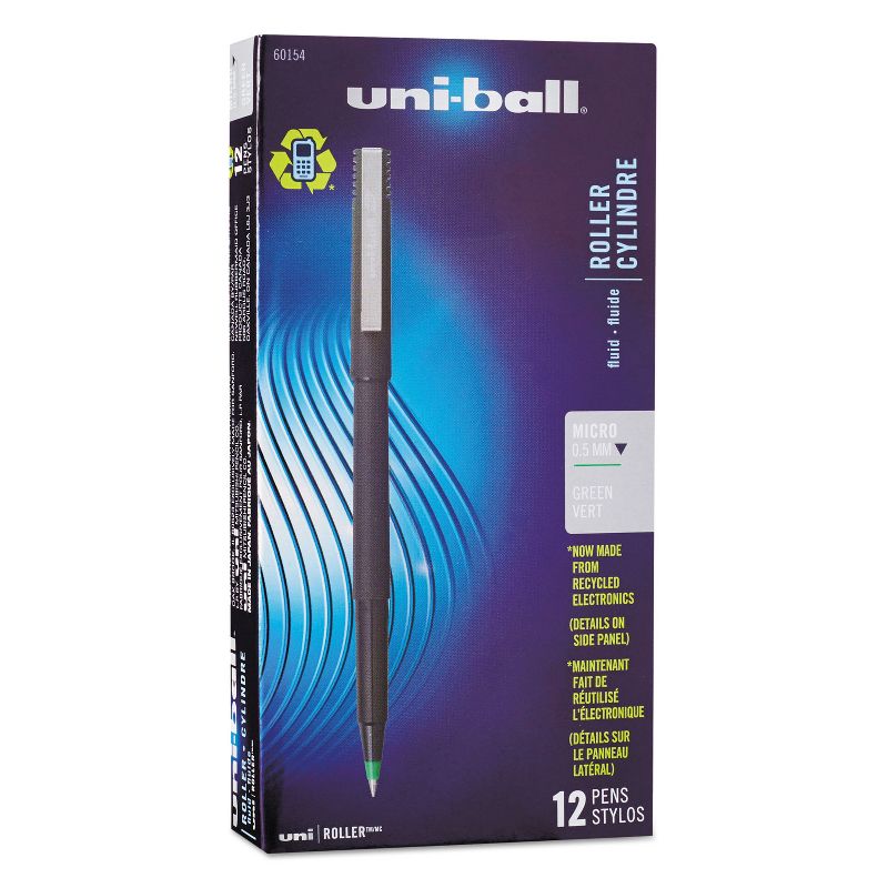 uni-ball Roller Ball Stick Dye-Based Pen Green Ink Micro Dozen 60154