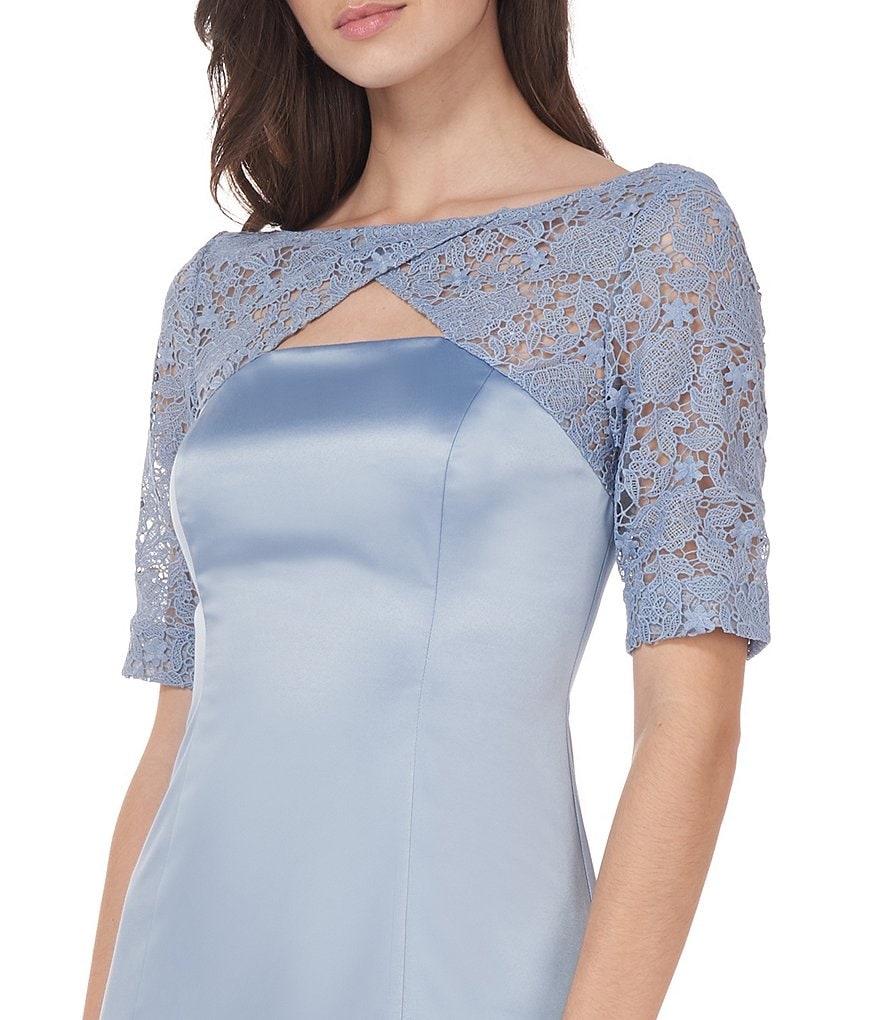 JS Collections Celine Illusion Lace Keyhole Boat Neck Gown