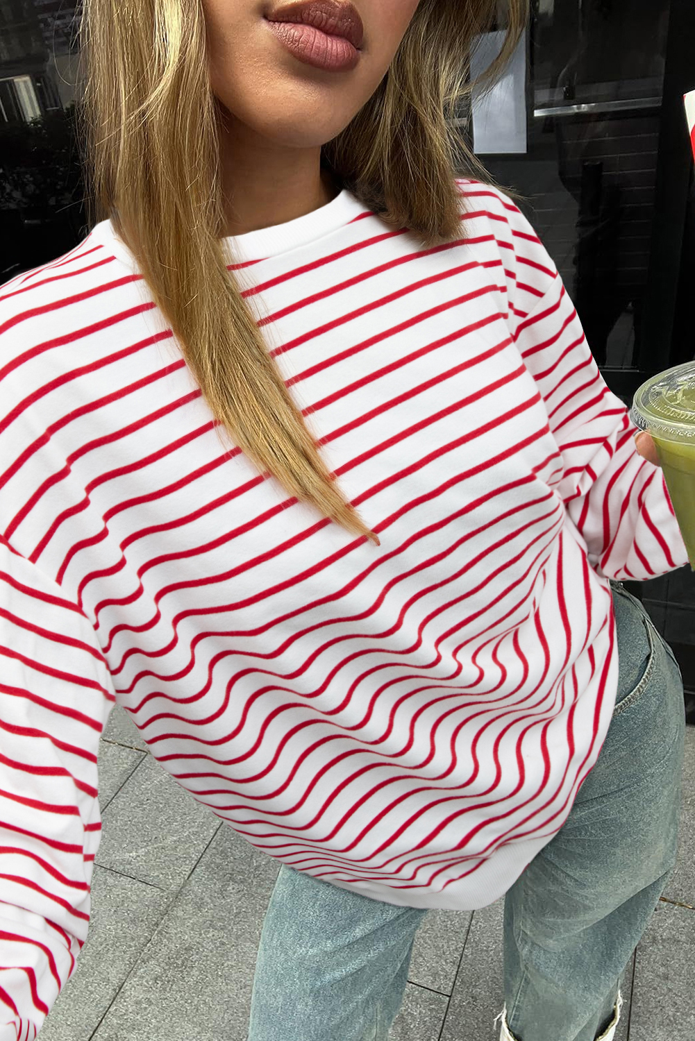 Khaki Plain Drop Shoulder Ribbed Trim Oversized Sweatshirt