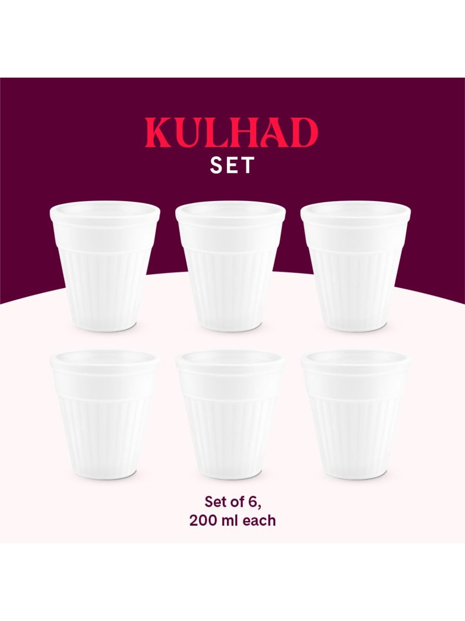 Larah by Borosil White Ceramic Opalware Mug - Set of 6 200ml