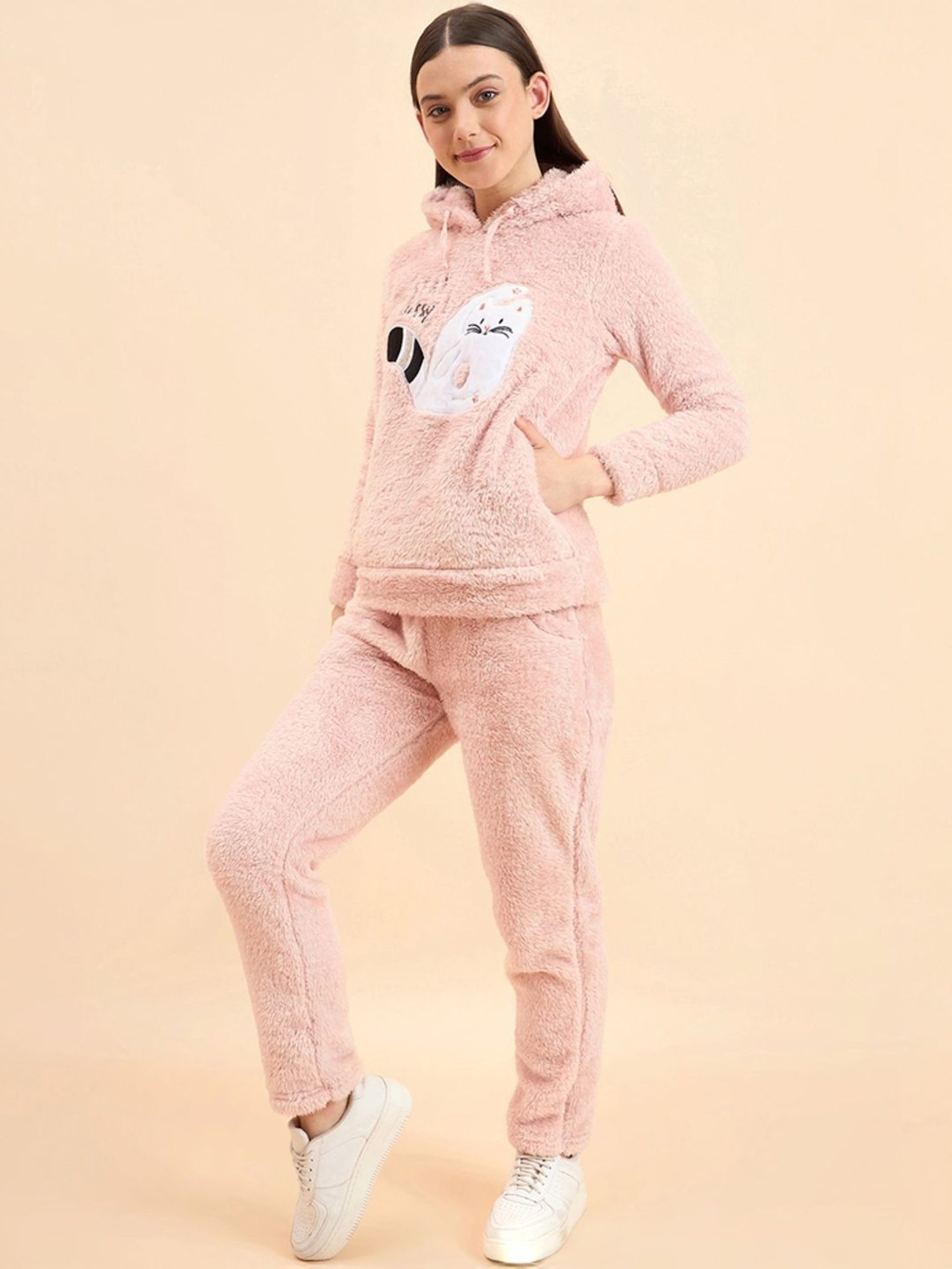 Sweet Dreams Baby Pink Printed Hoodie Track Pant Set