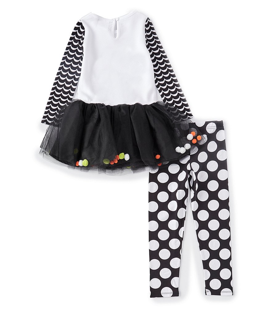 Rare Editions Little Girls 5-6X Long-Sleeve Halloween Owl And Bat Applique Knit Top & Dotted Leggings Set