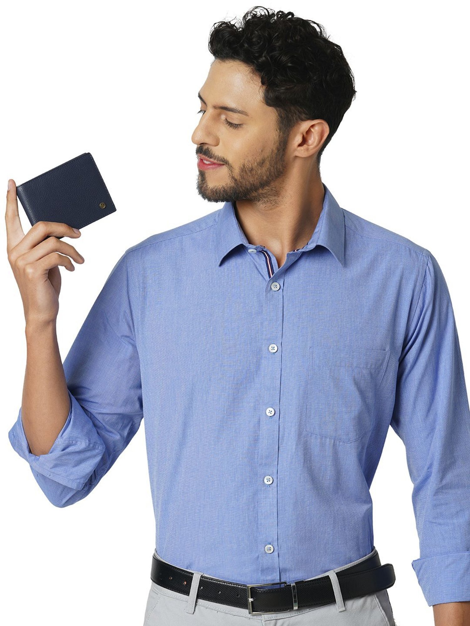 PERQUISITE Navy Casual Leather Bi-Fold Wallet for men