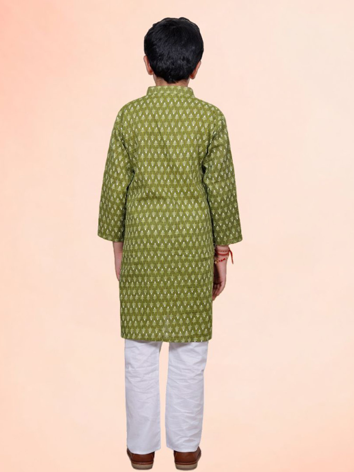 Tippy Top Kids Olive & White Printed Full Sleeves Kurta with Pyjamas