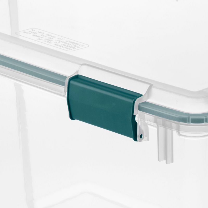 Sterilite 80 Quart Home Organization Kitchen Clear Plastic Gasket Box Storage Container Tote Bin with  Latched Lid, Clear/Teal Rain Green (4 Pack)