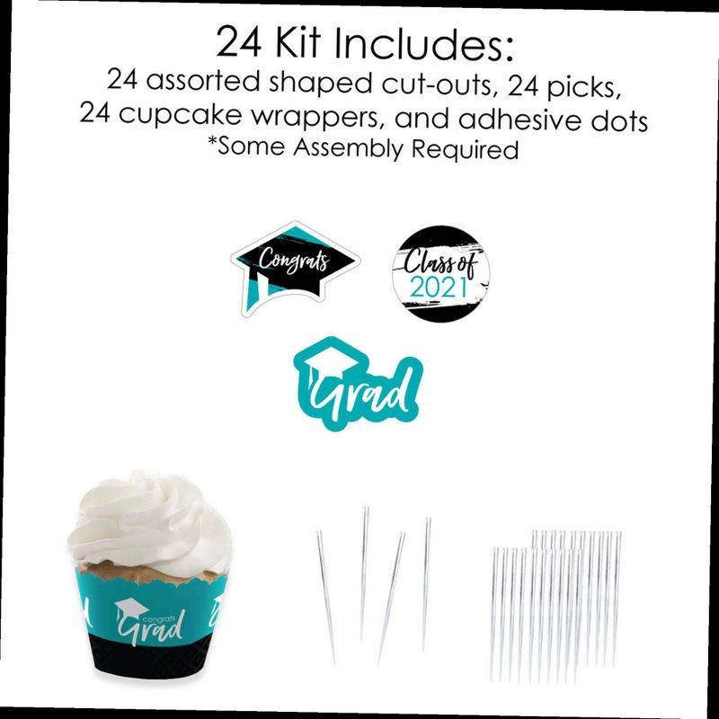 Big Dot of Happiness Teal Grad - Best is Yet to Come - Cupcake Decoration - 2021 Turquoise Grad Party Cupcake Wrappers and Treat Picks Kit - Set of 24