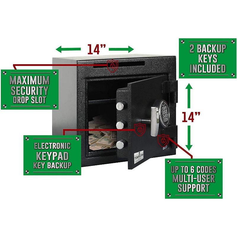 Templeton Safes Small Depository Drop Safe With Electronic Multi-User Keypad Lock with Key Backup, Anti Fishing Security, Black 1.12 CBF