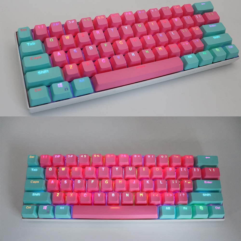 CUUWE 61 PBT Keycaps for 60 Percent Keyboard, Backlit Keycap Set for Mechanical Gaming Keyboard OEM Profile Keycaps with Key Puller for Cherry MX Switches GH60/RK61/GK61/Annie pro 2