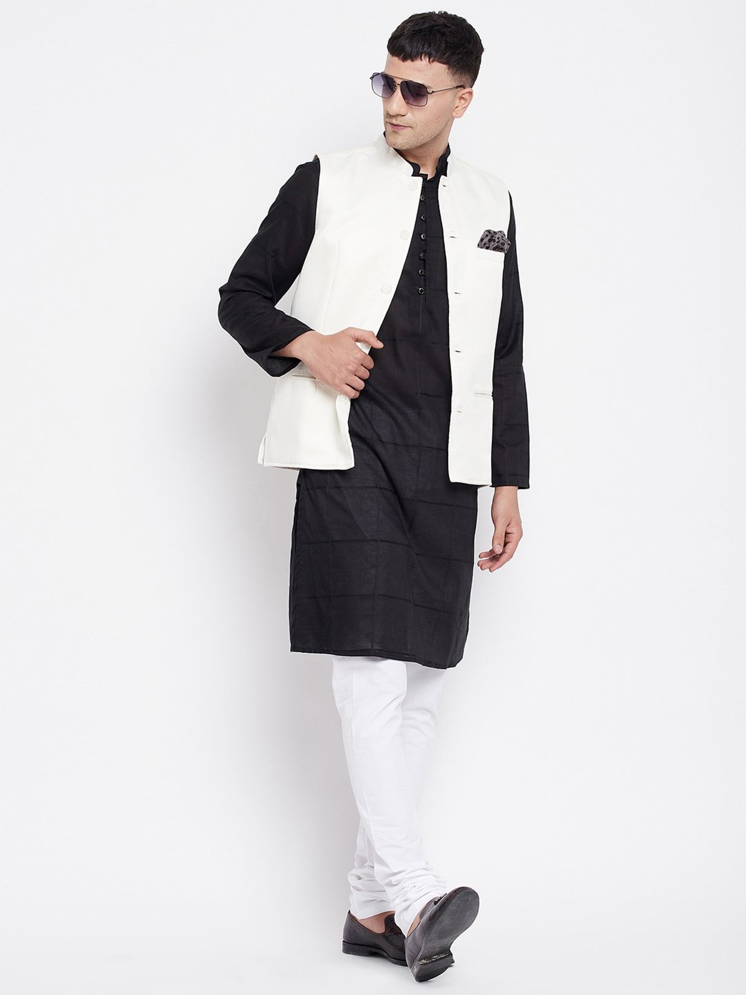 Even Off White Mandarin Collar Nehru Jacket