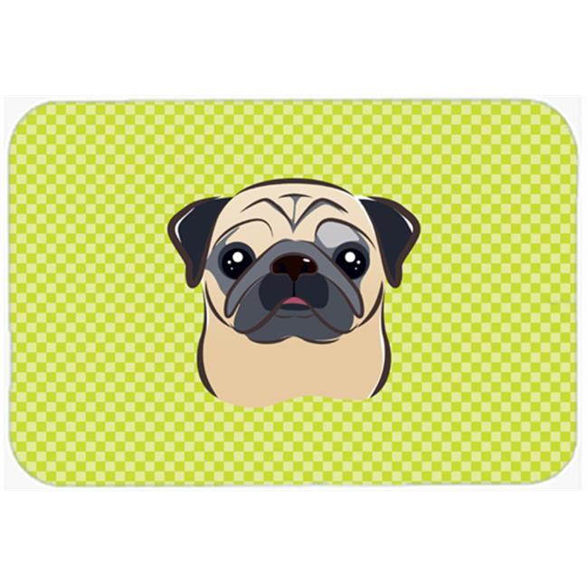 Checkerboard Lime Green Fawn Pug Mouse Pad, Hot Pad or Trivet BB1324MP