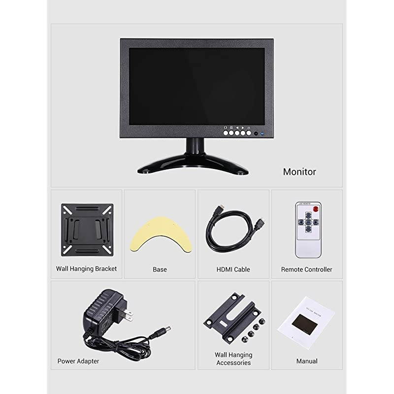 8 inch Small HDMI LCD Monitor Portable 1280x720 169 IPS Metal Housing Screen Support HDMIVGAAVBNC Input with Wall BracketampRemote Control for PC CCTVSecurity CameraRaspberry pi Computer