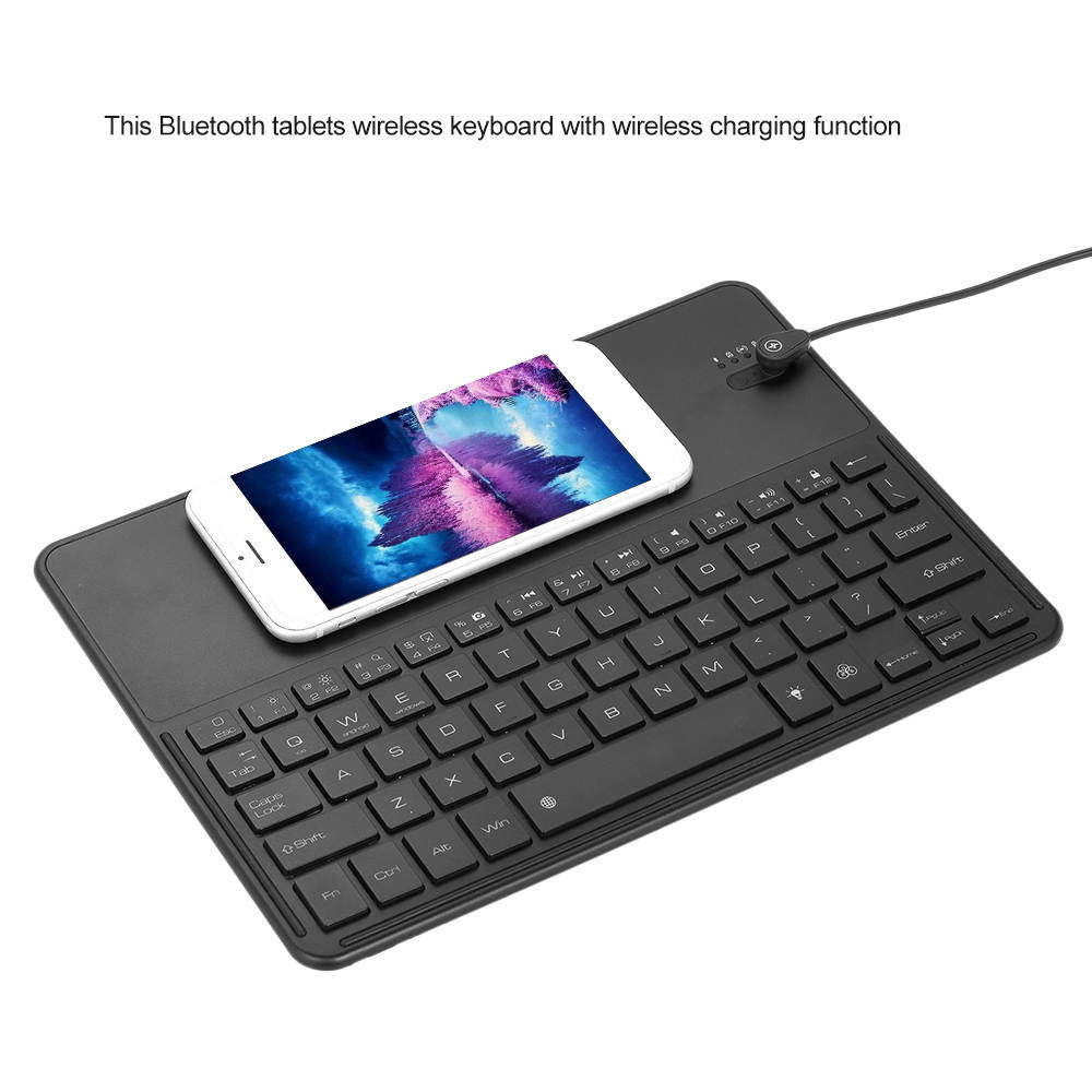 Bluetooth Wireless Keyboard 7 LED Backlights Bluetooth Keyboard with Wireless Charging Function for IOS Android Windows Laptops