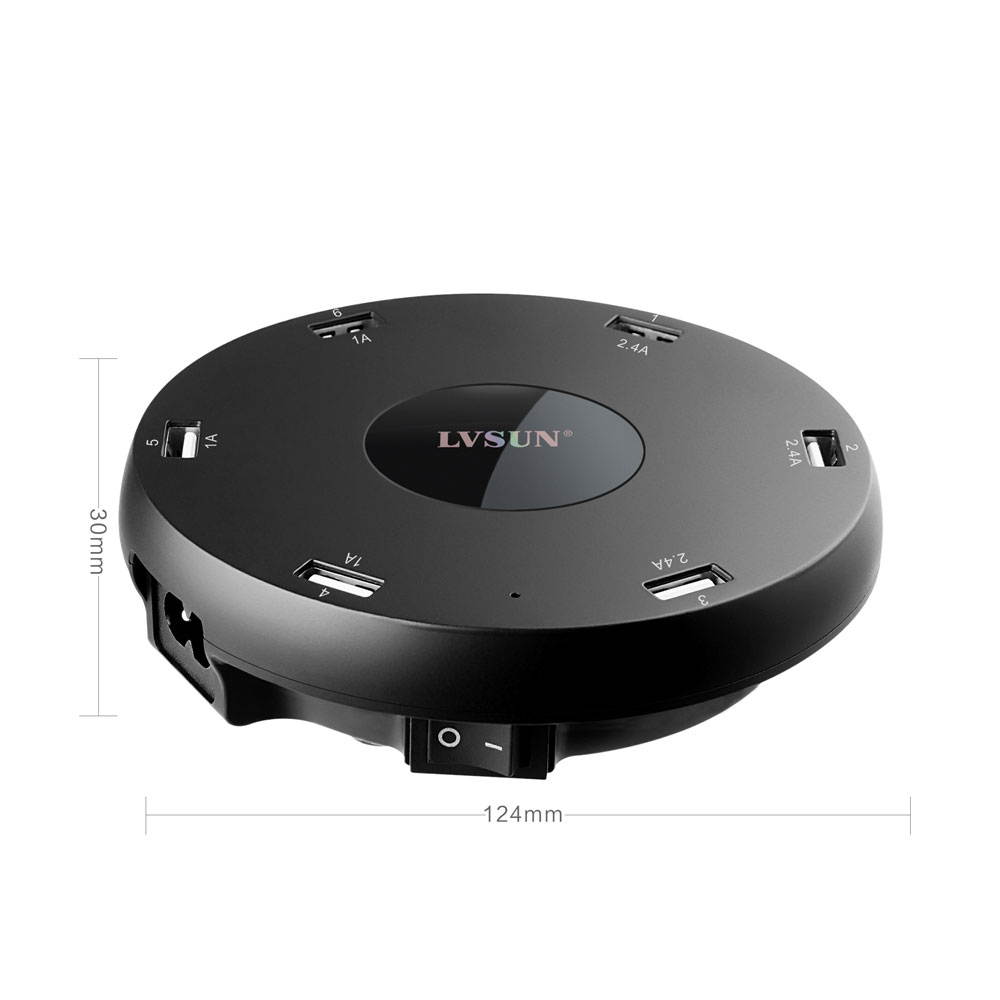 Lvsun ETL Certificated 51w 10.2a(2.4a*3+1a*3) 6 in 1 Charging Hub Universal 6 Port Travel USB Charger Fit for Iphone 6, 6 Plus, 5s 5c 5, Ipad Air,  Mini, Galaxy S6 and S6 Edge, S5 S4, Tab, Lg, etc