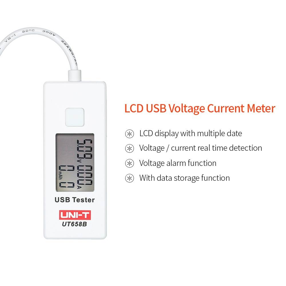 UNI-T UT658B USB LCD Digital Voltage Current Meter U Disk Voltmeter Ameter Charging Capacity Tester DC3~9V 0~3.5A