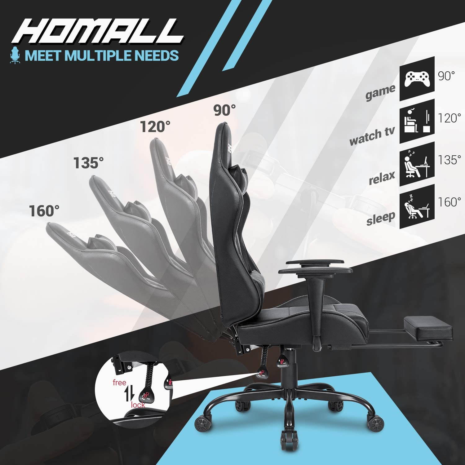 Homall Gaming Chair Computer Office Chair Ergonomic Desk Chair with Footrest Racing Executive Swivel Chair Adjustable Rolling Task Chair (Green)