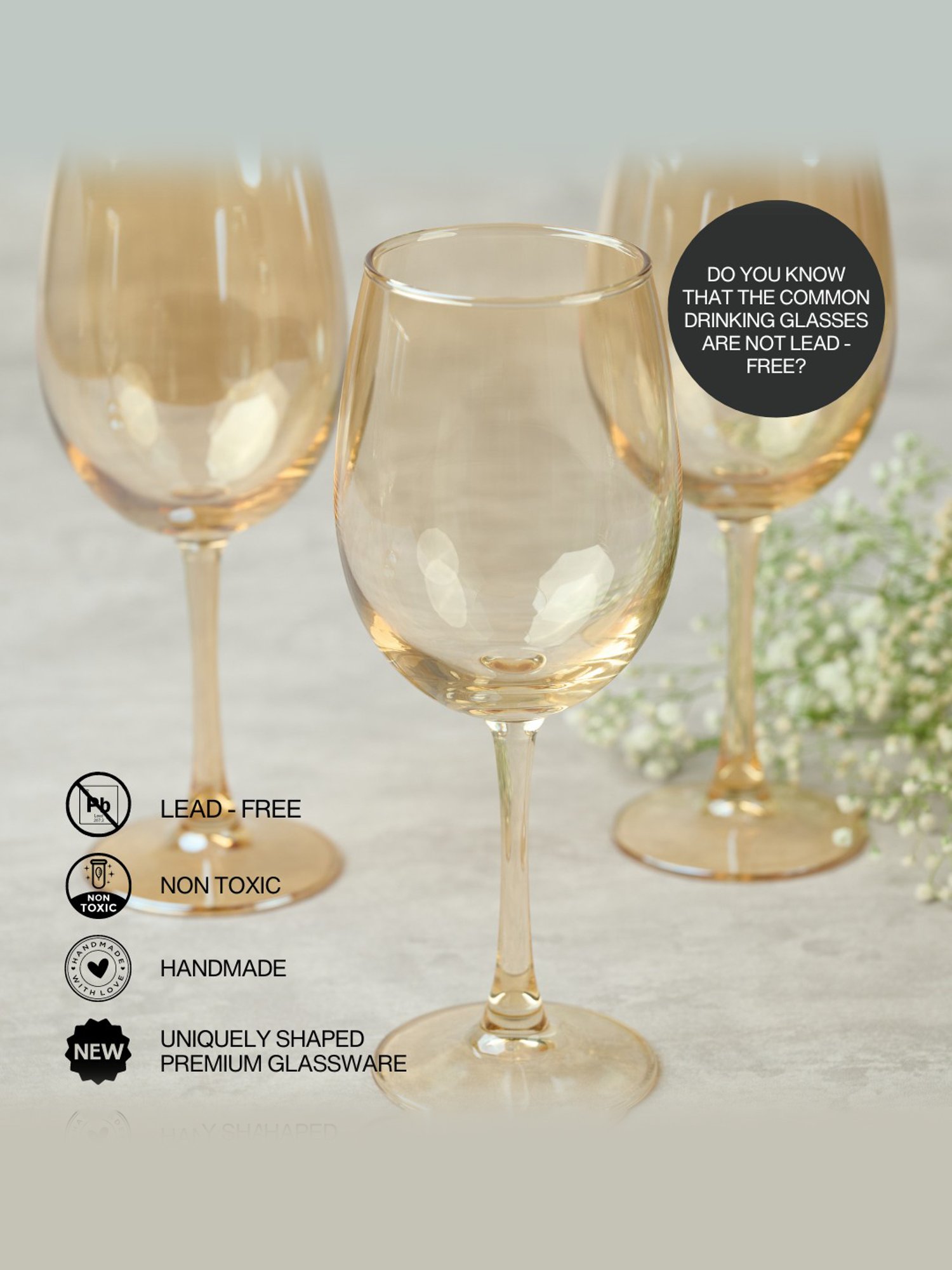 BlackCarrot Golden Wine Glass Set of 6