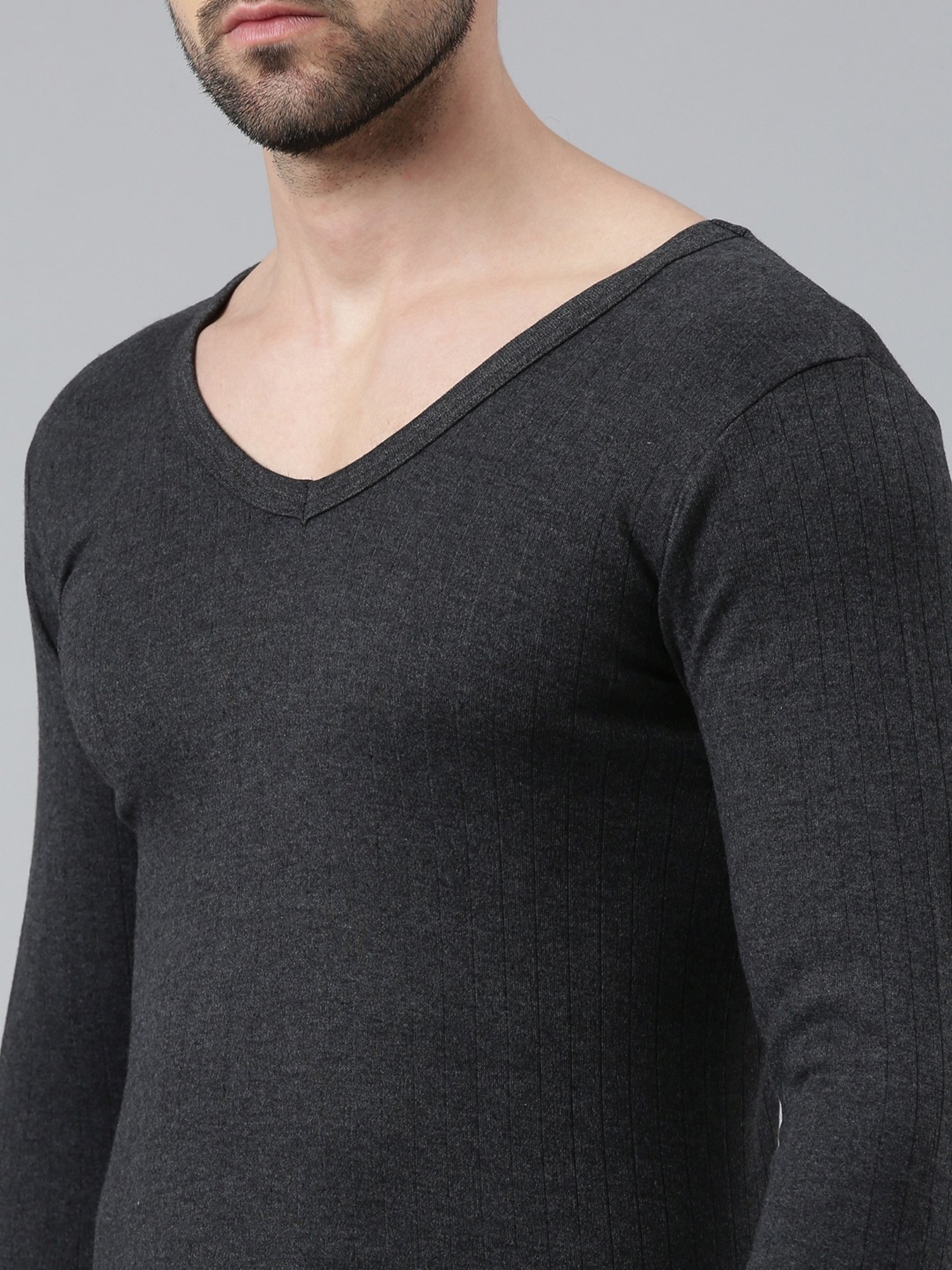 Dixcy Josh Dark Melange Grey Cotton Skinny Fit Thermal Top
