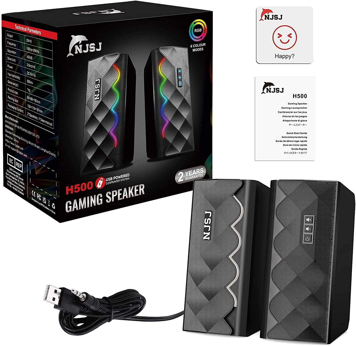 Computer Speakers for Desktop,USB Powered RGB Gaming PC Speakers Bluetooth Wireless & 3.5mm Aux Connection w/ 6 Colorful LED Modes for Mac Laptop Smartphone Tablet Game Console MP3