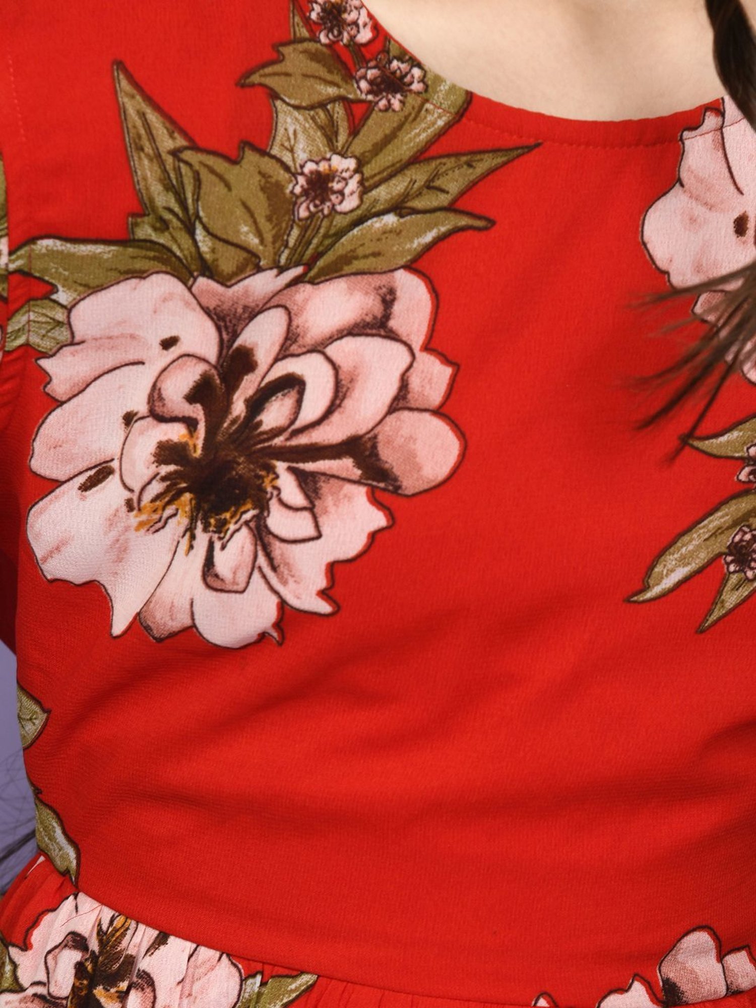 LilPicks Kids Red & Green Floral Print Dress