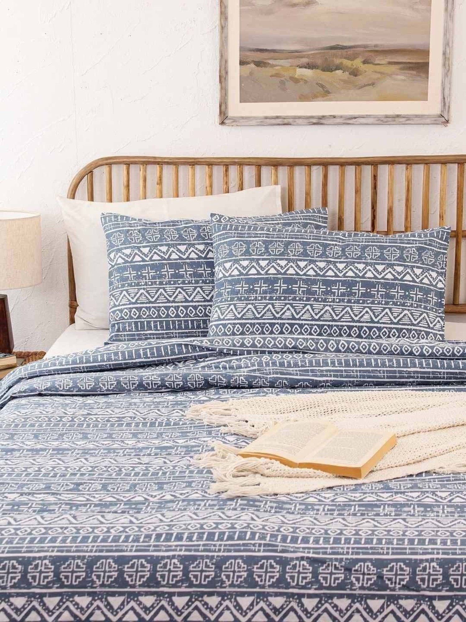 House This Kullu Patti Blue & White Cotton 144 TC Single Duvet Cover