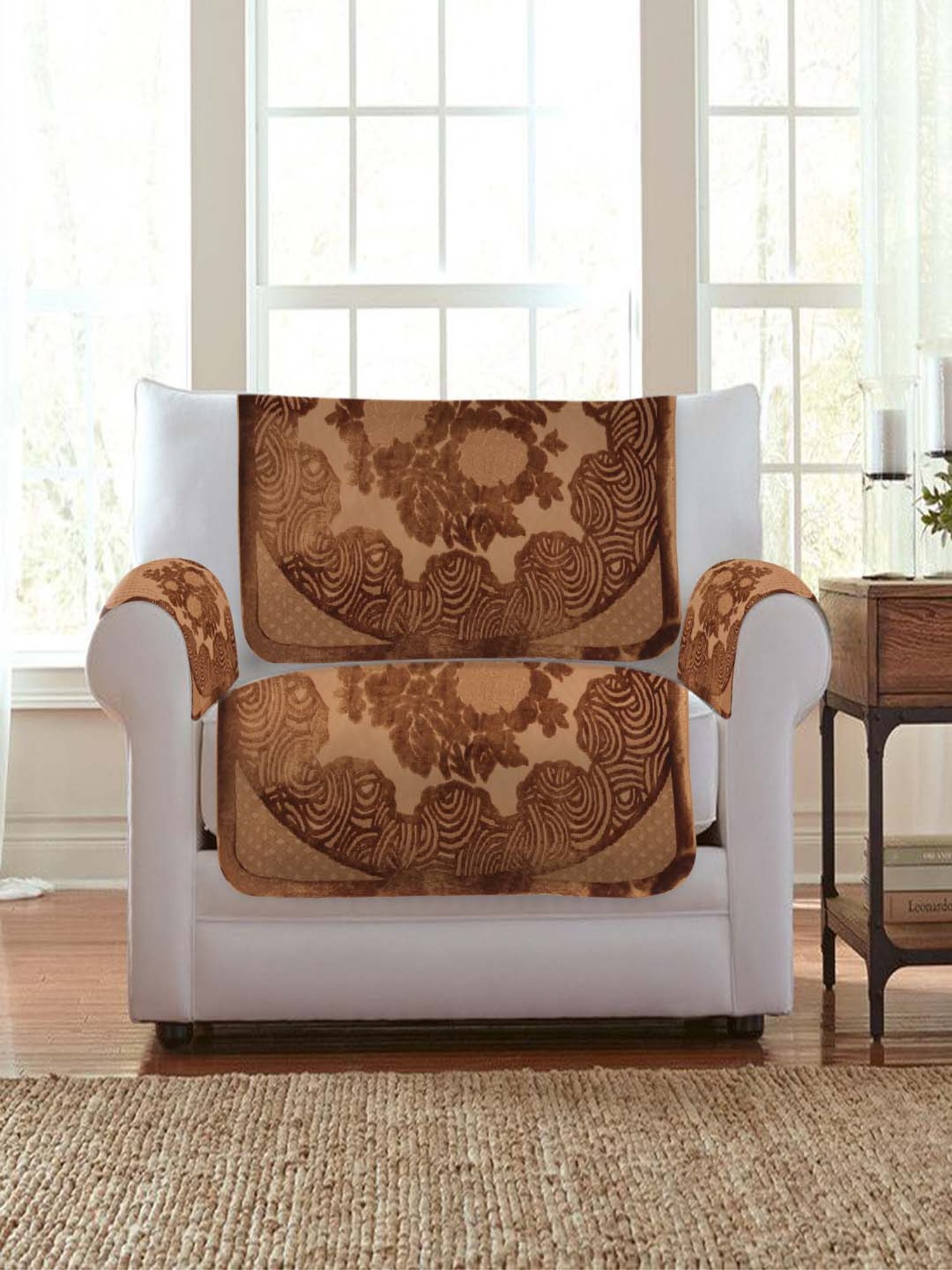 HOSTA HOMES Light Brown Polyester Sofa Cover With Arm Rest - Set of 16