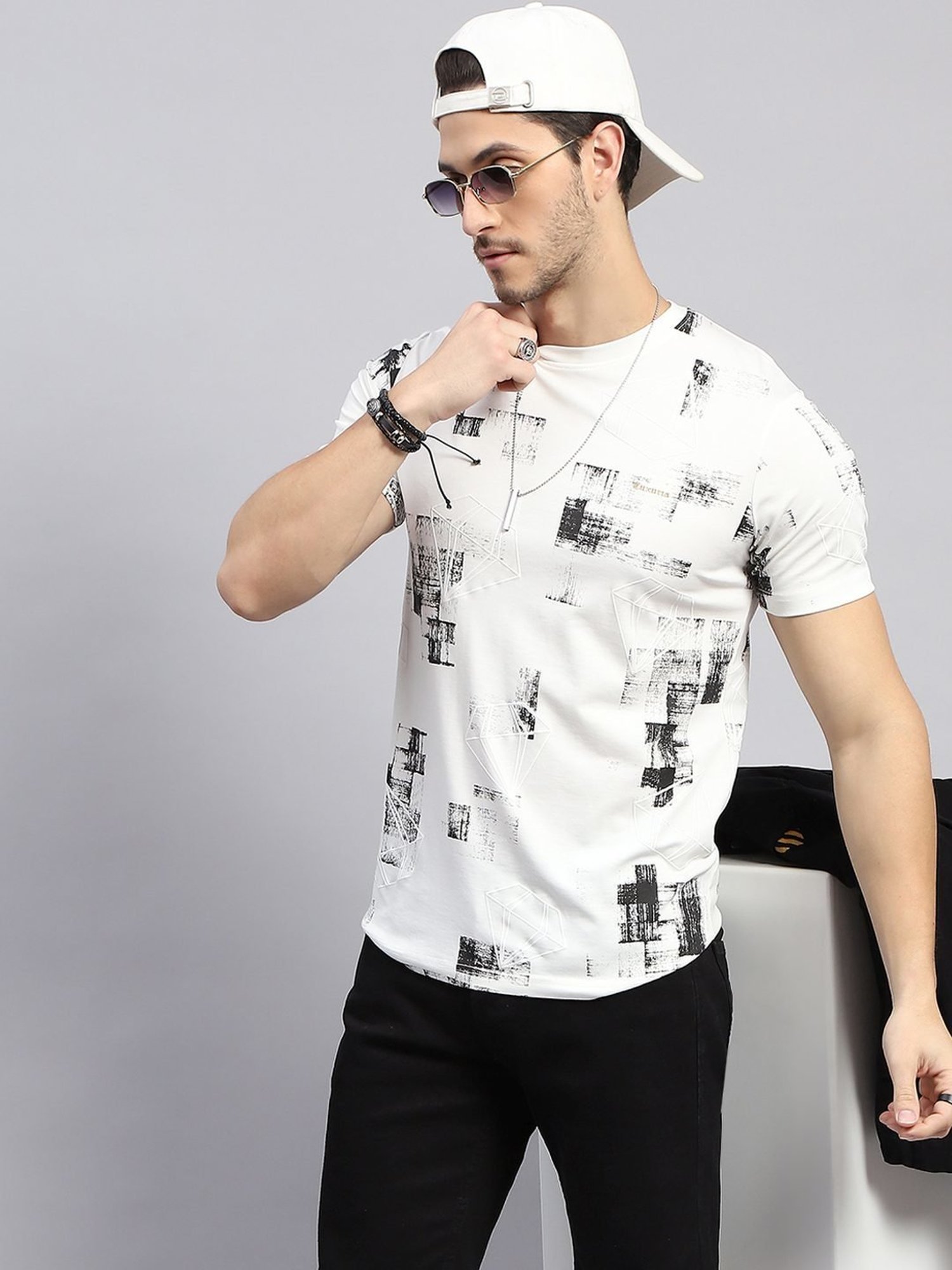 Monte Carlo Off White Regular Fit Printed T-Shirt