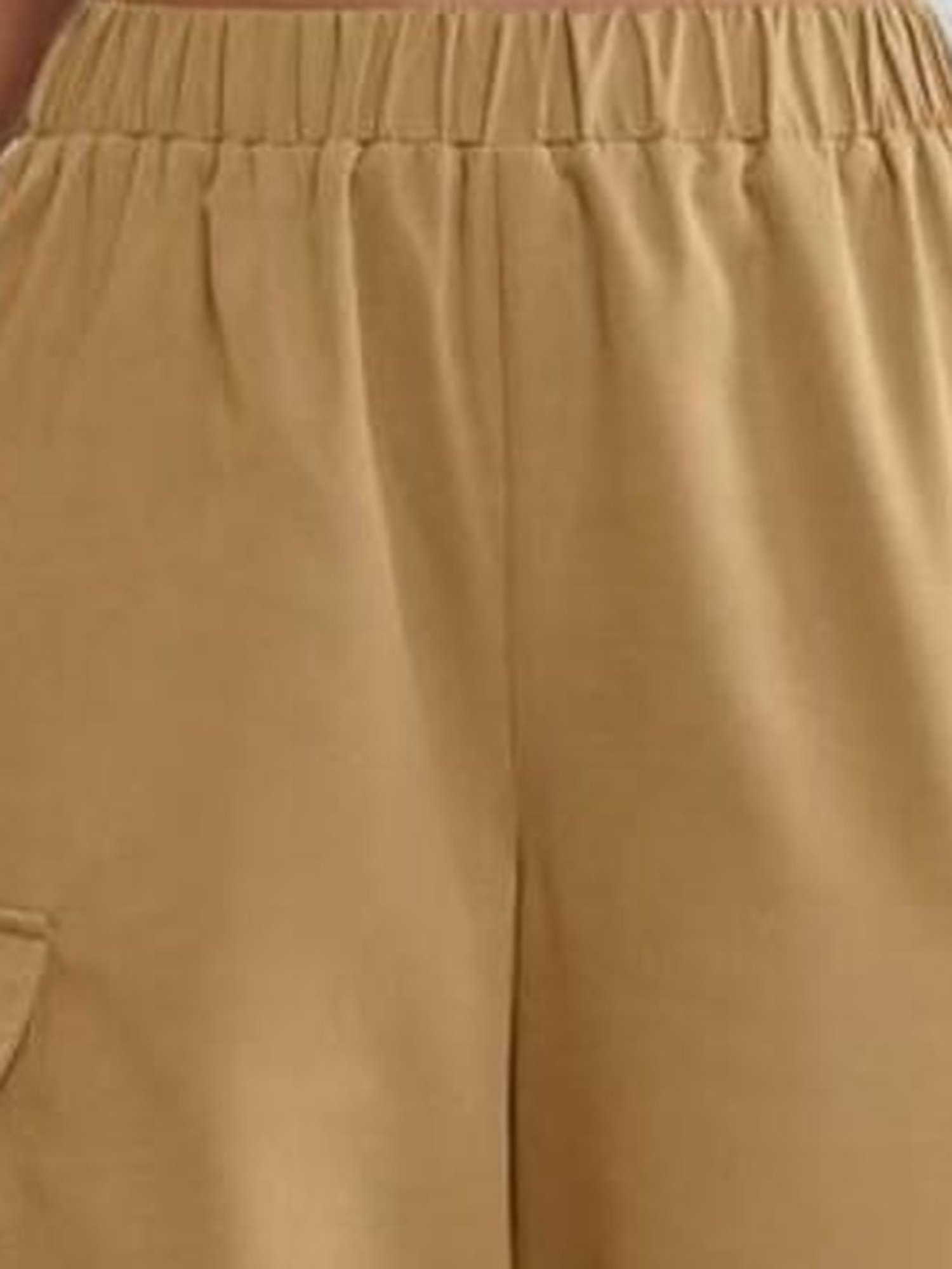 BROADSTAR Women Beige Relaxed Fit Parachute Pants