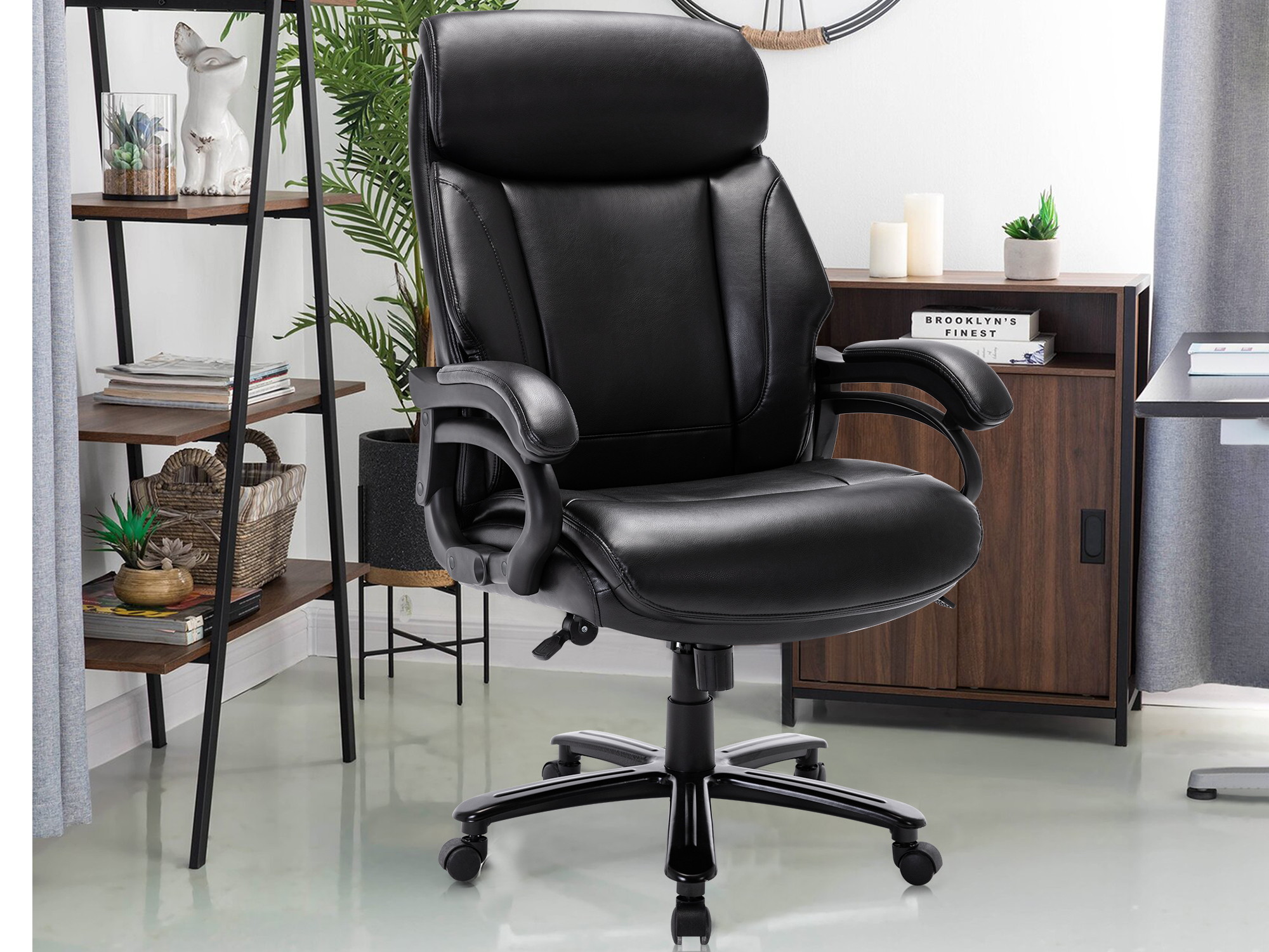 High Back Big & Tall 400lb Bonded Leather Ergonomic Office Chair Executive Desk Computer Swivel Chair - Heavy Duty Metal Base, Thick Padded Armrest and Headrest for Home&Office