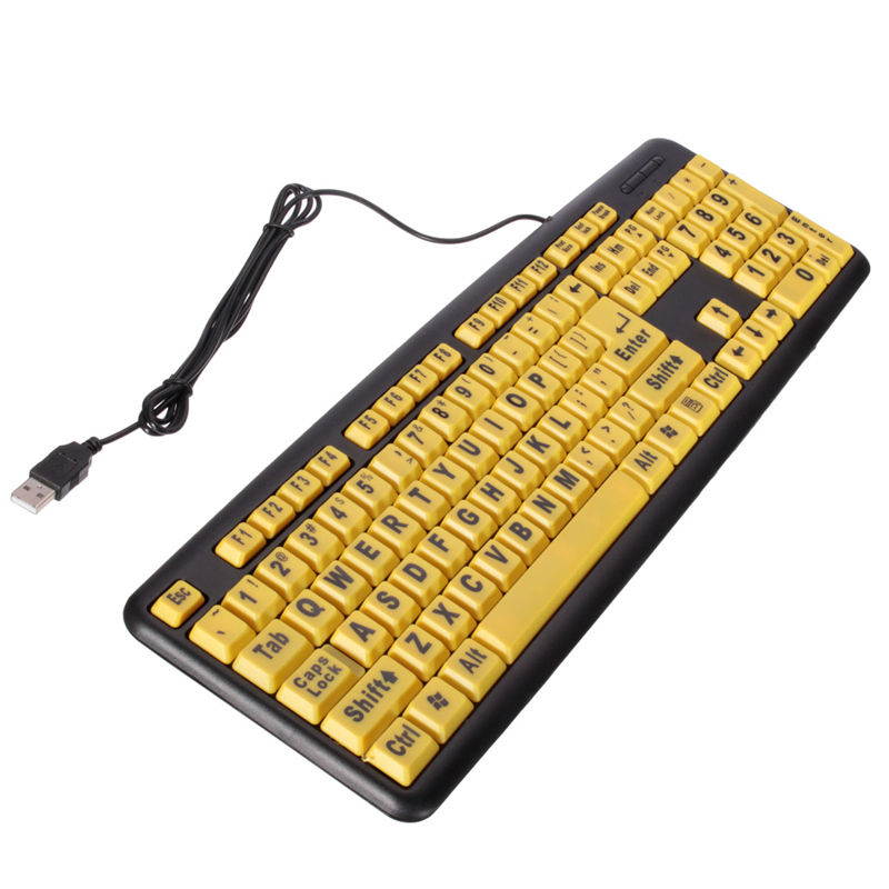 High Contrast Yellow Keys Black Letter ABS Professional Large Print Elderly USB PC Computer Game Gaming Keyboard For Old People